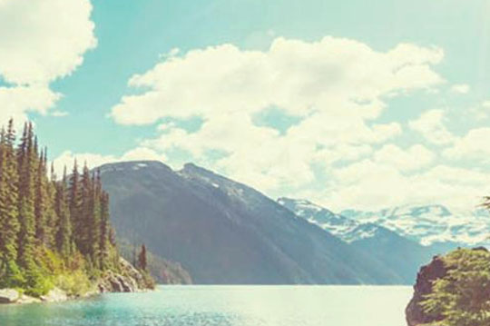 Paisaje de montaña, bosque y un río